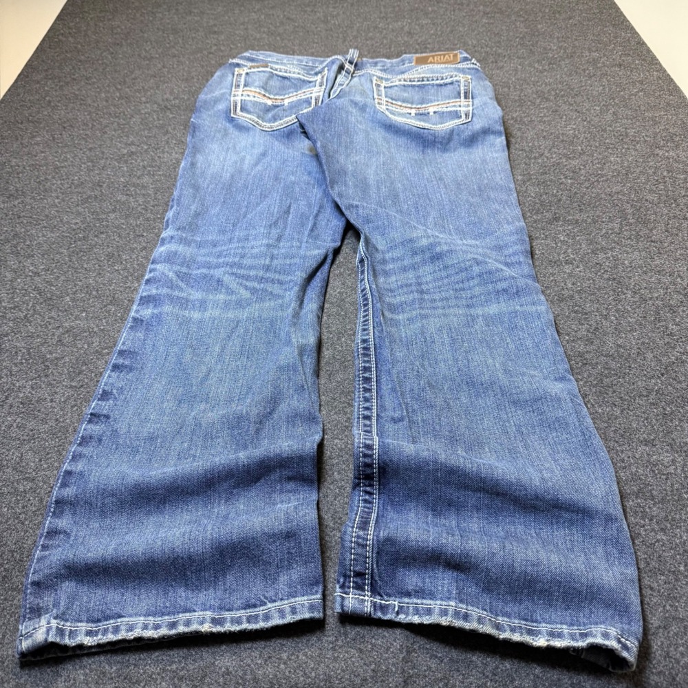 Ariat M4 Relaxed Boot Cut Jeans Mens 34x32 Blue Medium Wash Heavy Stitch cowboy